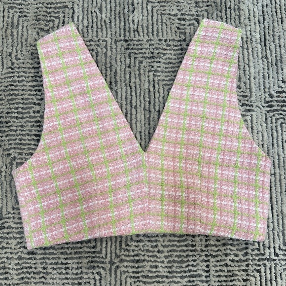 NEW | ZARA Cropped Tweed Waistcoat Blouse w/ Rhinestone Buttons | Women’s Size L - Picture 6 of 10